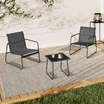 Imagen de Conjunto de muebles jardín MALAGA mesa y 2 sillones acero textileno gris antracita