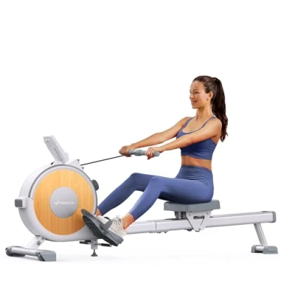 Imagen de MERACH Máquina de remo para el hogar, magnético con Bluetooth y 16 niveles resistencia, actualización a rieles deslizantes dobles, carga máxima 160 kg, se guarda parada (magnético blanco)