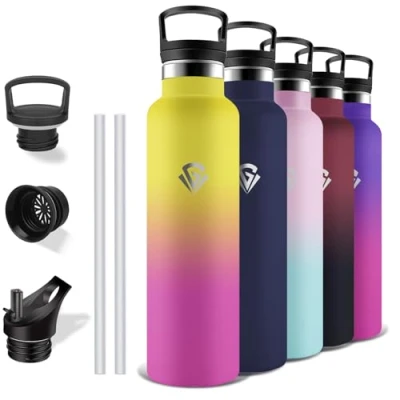 Imagen de Grsta Botella Acero Inoxidable 1 litro, A Prueba de Fugas, con Pajita, sin BPA, Termica, Mantiene 24H Frio/12H Calor, Agua para Yoga, Cámping, Senderismo, Deportes