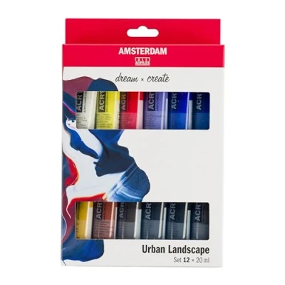 Imagen de Amsterdam Standard Series Set de Pinturas Acrílicas Paisaje Urbano (12 x 20 ml) Mezcla Colores para Esbozos Urbanos