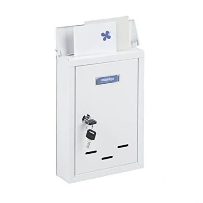Imagen de Relaxdays Buzón Pared Vertical, Placa para Nombres, Metal, con 2 Llaves, de Exterior, Estrecho, 30,5 x 21 7 cm, Blanco