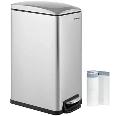 Imagen de SONGMICS Cubo de Basura Cocina 48 L, Basurero con Pedal Delgado para Espacios Estrechos, Tapa Cierre Suave y Cubeta Interior, Acero Inoxidable, 15 Bolsas Basura, Plata LTB510E48