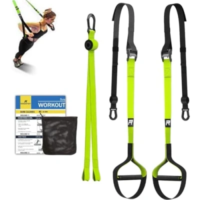 Imagen de RHINOSPORT Juego de Entrenamiento suspensión con Anclaje para Puerta Ajustable Gimnasia en casa Adecuado verde