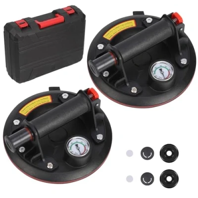 Imagen de Gaethra 2 Piezas 8&quot; Ventosas para Cristal con Manómetro, Ventosa Capacidad de Carga Máxima 200 kg, Caja Transporte Vidrio, Azulejos, Mármol