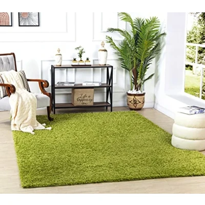 Imagen de Surya Home Shaggy Rug Alfombra Salon Grande Habitacion, Dormitorio Pelo Largo Berber Abstracta, Grueso y Esponjoso de 100x200cm, Verde Manzana