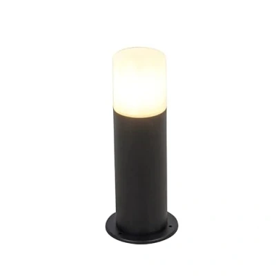 Imagen de QAZQA Moderno Baliza negra pantalla opal blanca translúcida 30cm IP44 ODENSE Aluminio Alargada Adecuado para LED Max. 1 x 15 Watt