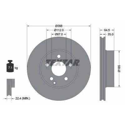 Imagen de TEXTAR PRO 92159603 Disco de freno 288 25 05/06 112 ventilación interna revestido sin perno sujeción rueda, buje rueda