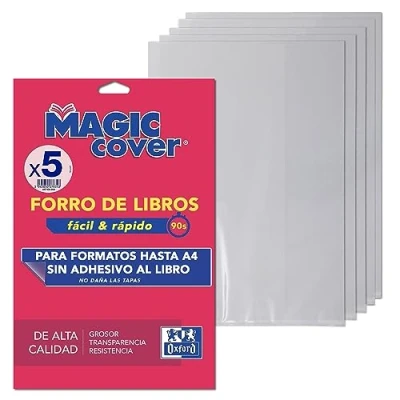 Imagen de Oxford, Forro de Libros Ajustable A4, PP Transparente 75 micras, Pack 5 unidades