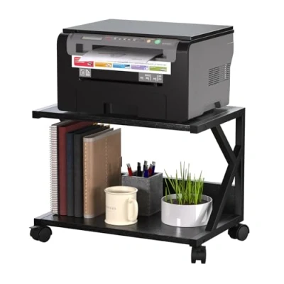 Imagen de soporte de impresora 2 niveles, mesa con ruedas bloqueables, carro móvil, para impresora, diseño industrial, oficina, hogar, escuela,