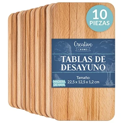 Imagen de Creative Home 10 x Tabla Cortar Cocina de Madera Aceitada 22,5x12,5x1,2 cm Trocear Haya Natural Reversible Accesorio para Servir Aperitivos Quesos Embutidos Desayuno Entrantes