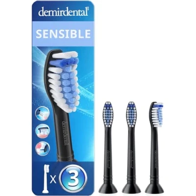 Imagen de Pack con 3 cabezales demirdental compatibles los recambios de Philips Sonicare, sensible, Negro, corresponde a HX6053b