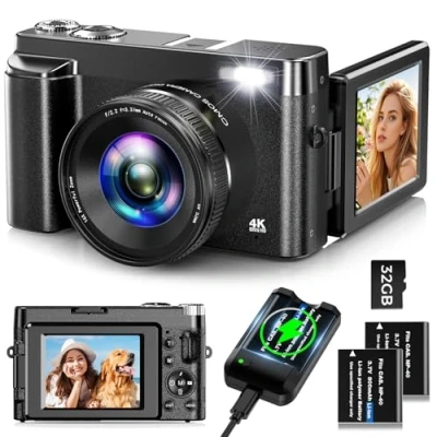 Imagen de Cámara Digital 4K,Oiadek 48MP Autofocus de Fotos con 32G Tarjeta Memoria 16X Zoom Digital,Camara 3.0 Pulgadas 180 Flip Pantalla y Cargador Batería para Adolescentes
