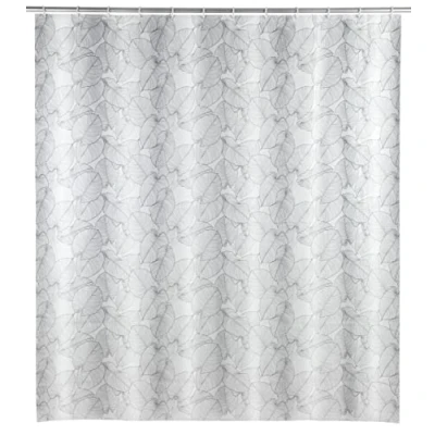 Imagen de WENKO Cortina de ducha Samoa, hecha con película plástico reciclable respetuosa el medio ambiente (PE), para y baño, impermeable, 180 x 200 cm, incluye 12 anillas blancas, negro/blanco