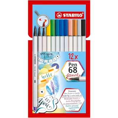 Imagen de Rotulador stabilo acuarelable pen 68 brush punta pincel estuche de 12 unidades colores surtidos