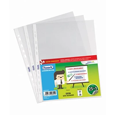 Imagen de Favorit Buste Perforate, Lucide, Medio Spessore, 22 x 30 cm, 25 Pezzi +1 Omaggio, Trasparenti