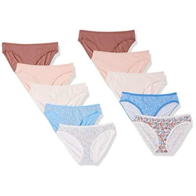 Imagen de Amazon Essentials Braguita de Bikini algodón (Disponible en Tallas Grandes) Mujer, Pack 10, Multicolor/Floral/Floral Pequeño/Lunares, 36