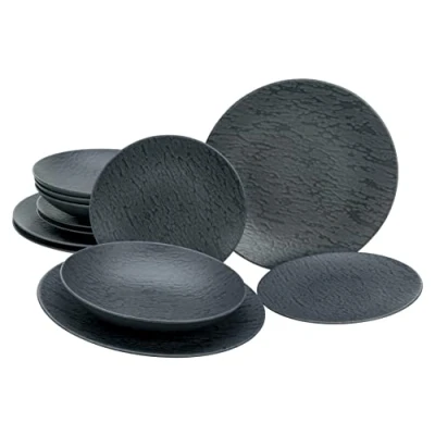 Imagen de CreaTable, 20540, Serie Schiefer Black, Geschirrset, Teller Set 12 teilig