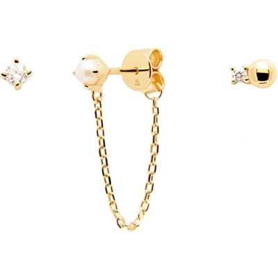 Imagen de PDPAOLA Set Pendientes Charlie Gold Plata de Ley 925 Bañada en Oro 18k Joyas para Mujer