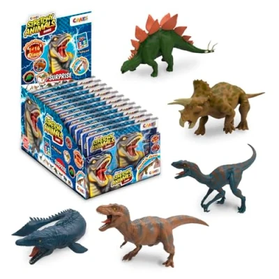 Imagen de CRAZE Pack de 12 Stretchy Animals Dinos Figuras Dinosaurios con Piel elástica, Relleno Especial, Efectos Color y Cartas, Hay 16 Modelos Diferentes