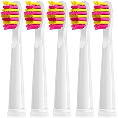 Imagen de Cabezales de recambio para cepillo dientes eléctrico Fairywill D7/D8/FW507/FW508/FW551/FW2011/FW917/FW959/FW515/Seago SG E9, con cerdas suaves (rosas, 5 unidades)