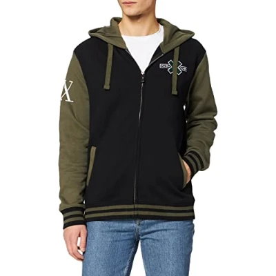 Imagen de cotton division MEHUNTXTD002 Sudadera con Capucha, Negro/Caqui, L para Hombre