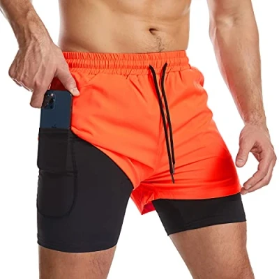 Imagen de Danfiki Pantalones Cortos de Running para Hombre con Bolsillo teléfono Entrenamiento Ligeros Secado rápido