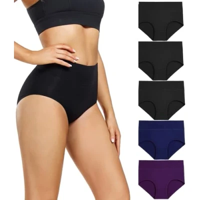 Imagen de wirarpa Bragas Mujer Algodón de Cintura Alta Ropa Interior Pack 5 Talla L