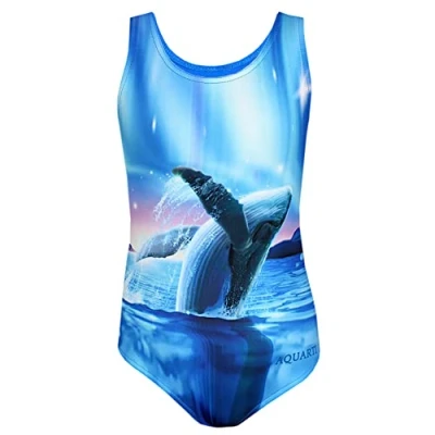 Imagen de Aquarti Bañador con un Estampado para Niñas, Ballena/Noche Polar/Azul/Rosa, 140