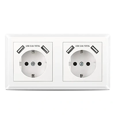 Imagen de Kaifire Enchufe USB, Schuko Doble de pared con USB Cargador Toma Corriente Empotrado para Smartphone, Tableta, MP3, etc.