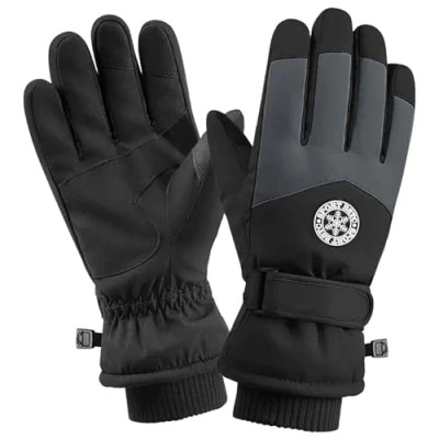 Imagen de Guantes de Esquí para Hombres y Mujeres,Guantes Pantalla Táctil,Guantes Deportivos Impermeables Resistentes al Viento,Thinsulate Invierno,para Ciclismo Correr Camping (Negro)