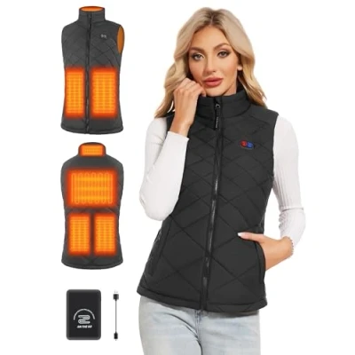 Imagen de Vofuoti Chaleco Calefactable Mujer Hombre con Bateria, 3 Temperatura Ajustables, Eléctrico USB, Térmico Ajustado para Moto, Exterior