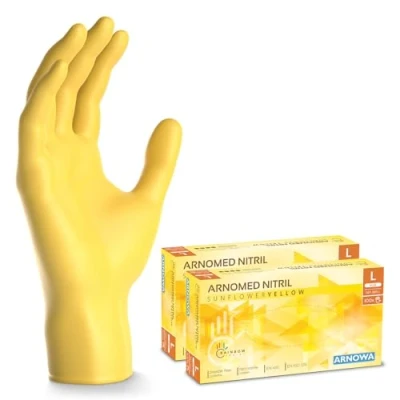 Imagen de ARNOMED guantes nitrilo talla L, amarillo, de nitrilo, 200 unidades (2 cajas), desechables sin polvo, goma látex, en tallas XS, S, M y L