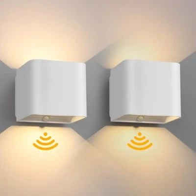 Imagen de Birnetek® 2 Piezas Lámparas LED de Pared con Sensor Movimiento, Lámpara Inalámbrica Recargable, Negro Lamparas Sin Cables para Escalera, Pasillos, GaleríAs, Dormitorio (Blanco)