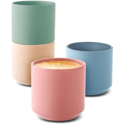 Imagen de Cosumy Tazas de Café Espresso Juego 4 Cerámica Pastel Diseño Minimalista &amp; Apilable Resistentes al Calor Paredes Gruesas Aptas para Lavavajillas 80 ml