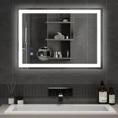 Imagen de Mondeer Espejo de baño LED con iluminación, 50 x 70 cm, Pared Interruptor táctil, antivaho y 5 lupas extraíbles, 3 Colores luz Regulables, para (3000 K 6500 K)