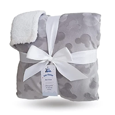 Imagen de eYone Manta grande de forro polar Sherpa doble capa para guardería, cuna y cochecito (gris, 80 x 110 cm)
