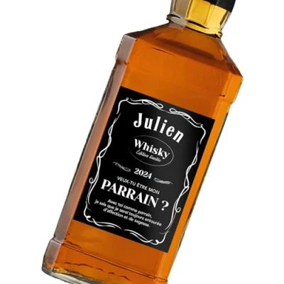 Imagen de 4 etiquetas adhesivas para personalizar botella de whisky 70 cl cumpleaños fiesta regalo anuncio formato 7,4 x 10,4 cm