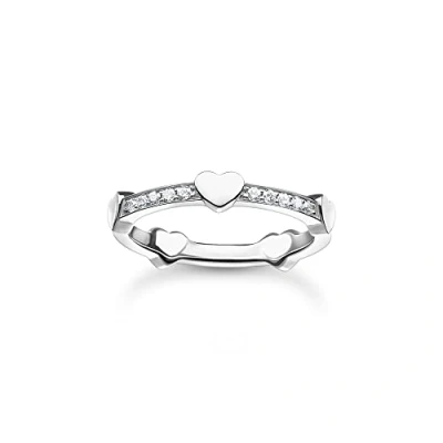 Imagen de THOMAS SABO Anillo Pavé para mujer con corazones, 56, Plata de ley, Zirconia cúbica