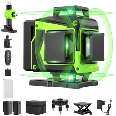 Imagen de Nivel Laser Autonivelante 360 Grados, Láser Verde 16 Líneas, 2 x Horizontal y Verticales, Batería, Montaje en Pared, Control Remoto, Base Magnética, Soporte Giratorio