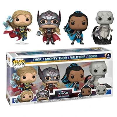 Imagen de Thor 4: Love and Thunder Thor, Mighty Valkyrie &amp; Gorr US Exclusive Pop! 4 Pack
