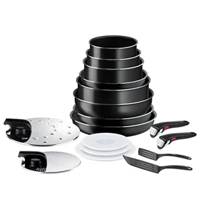Imagen de Tefal Juego de utensilios cocina Ingenio Easy On 17 piezas,revestimiento antiadherente,indicador inicio cocción,base difusión,cocción saludable,cocción segura,negro