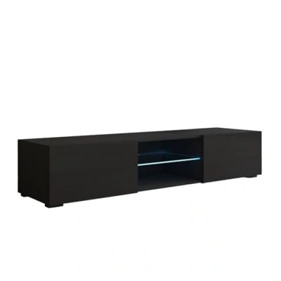 Imagen de MB Muebles Bonitos, Mueble TV con Patas Tibi Luz LED para Salón Moderno, 1 Puerta 3 Compartimentos, Color Negro, 160x32x38.5 cm