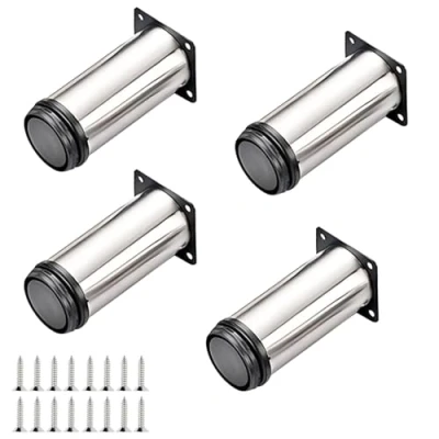 Imagen de Qrity 4 Patas para Mueble de Metal Muebles Regulables Armario Cocina pies Redondo Cromado Altura Ajustable (Total: 150 165mm)