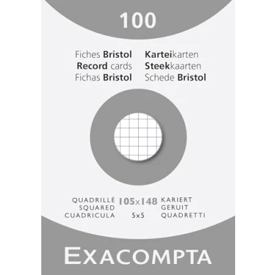 Imagen de Exacompta Ref. 13209E Caja de 10 cajas 100 enchufes Bristol cuadriculados 5x5 sin perforar, formato 105 x 148 mm, compatible con impresora inyección tinta, láser y fotocopiadora, color