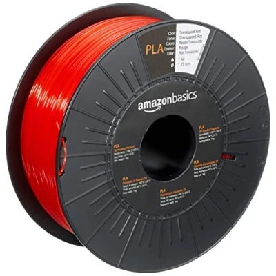 Imagen de Amazon Basics Filamento para impresora 3D, ácido poliláctico (PLA), 1.75 mm, cinta de 1 kg, rojo translúcido