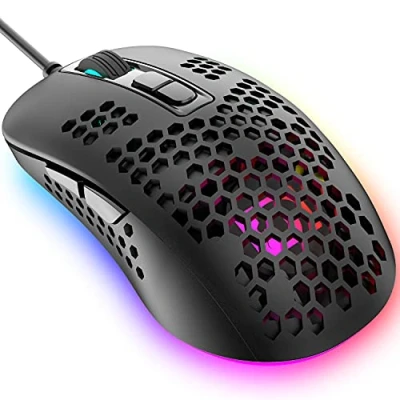 Imagen de KUIYN Ratón Ultraligero para Juegos con Cable, diseño ergonómico, 4 Tipos de Ratones retroiluminados respiración RGB, PPP Ajustables hasta 2400, Ordenador óptico USB (Negro)