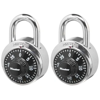 Imagen de Combination Lock, Stainless Steel, 1 7/8 Wide, Black Dial, 2/Pack, Sold as Package