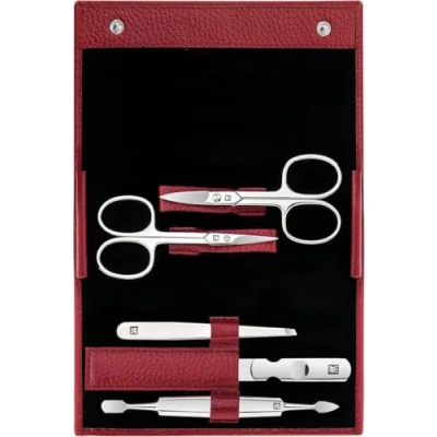 Imagen de ZWILLING Set de manicura (5 piezas, cuidado uñas y pedicura con estuche piel auténtica tijeras para cutículas), acero inoxidable pulido, rojo