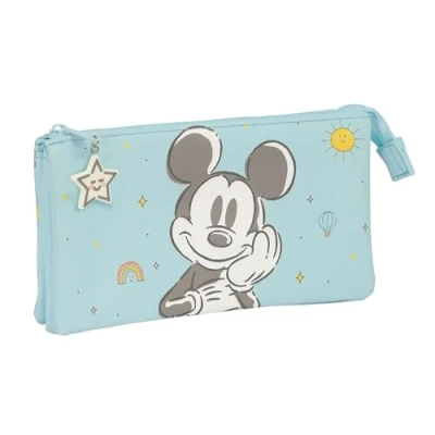 Imagen de Safta Mickey Mouse Baby Portatodo Triple, Estuche Infantil, Niño, Ideal para Niños en Edad Escolar, Cómodo y Versátil, Calidad Resistencia, 22x3x12 cm, Color Azul Claro
