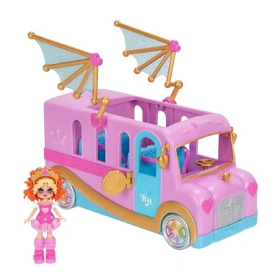 Imagen de Royale High Bus &amp; Glam Closet (1) muñeca exclusiva, armario glamoroso para llevar, alas móviles, ruedas de trabajo y espacio 4 amigos Código artículo virtual incluido A partir 5 años